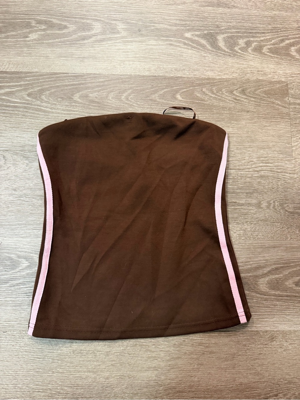 Brown Strapless Tube Top with Pink Trim